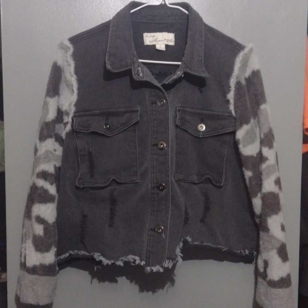 Vintage Havana black denim jacket contrasting camouflage Size small
